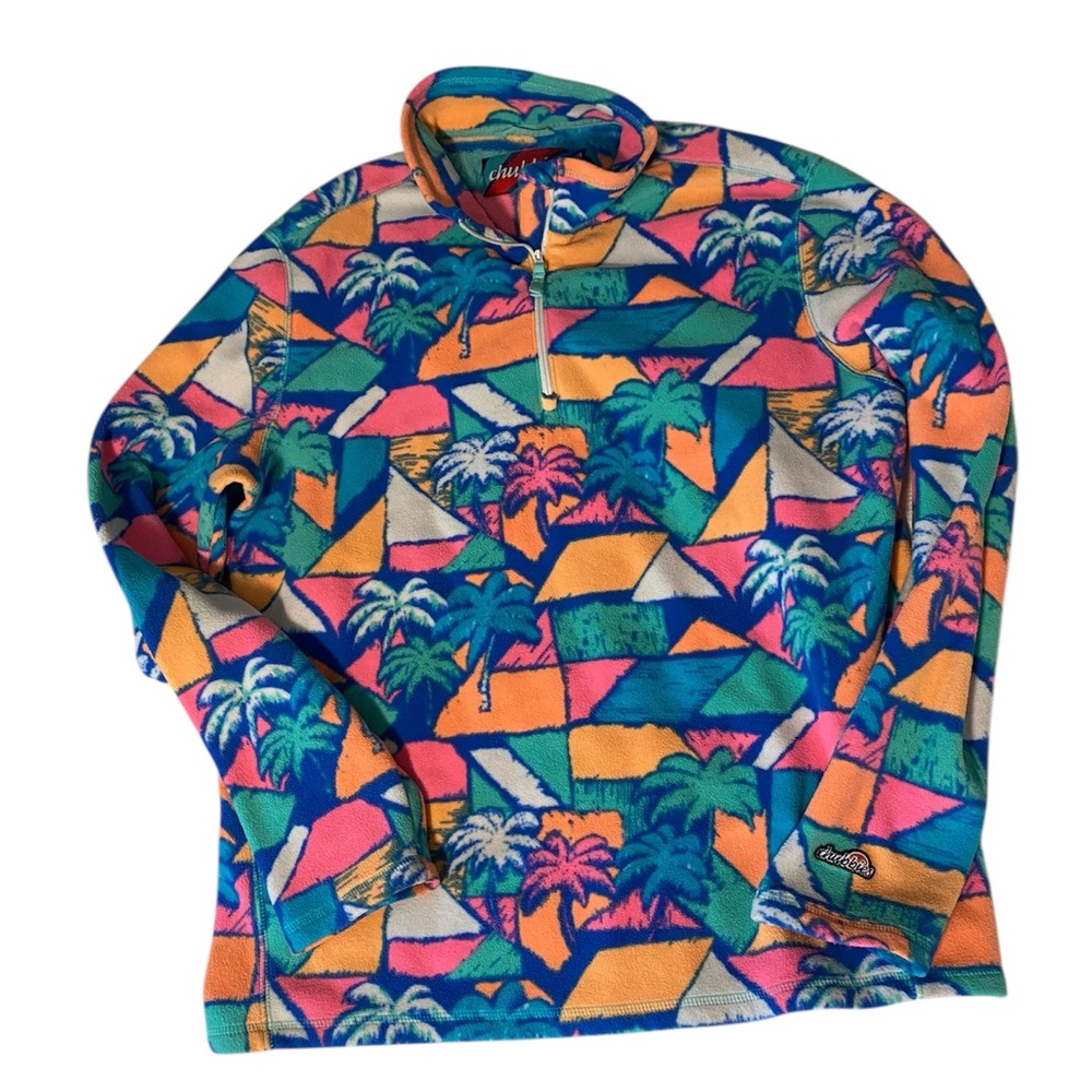 Chubbies The Palmtastic Mens Quarter-Zip Fleece Pullover M Geometric Palm Tree